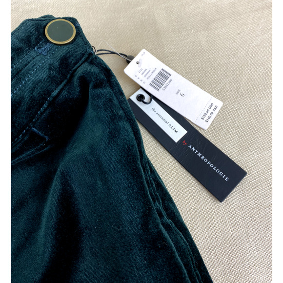 Anthropologie The Essential Womans Velvet Slim Trouser Pant Size 6 Holly Green - Picture 6 of 10